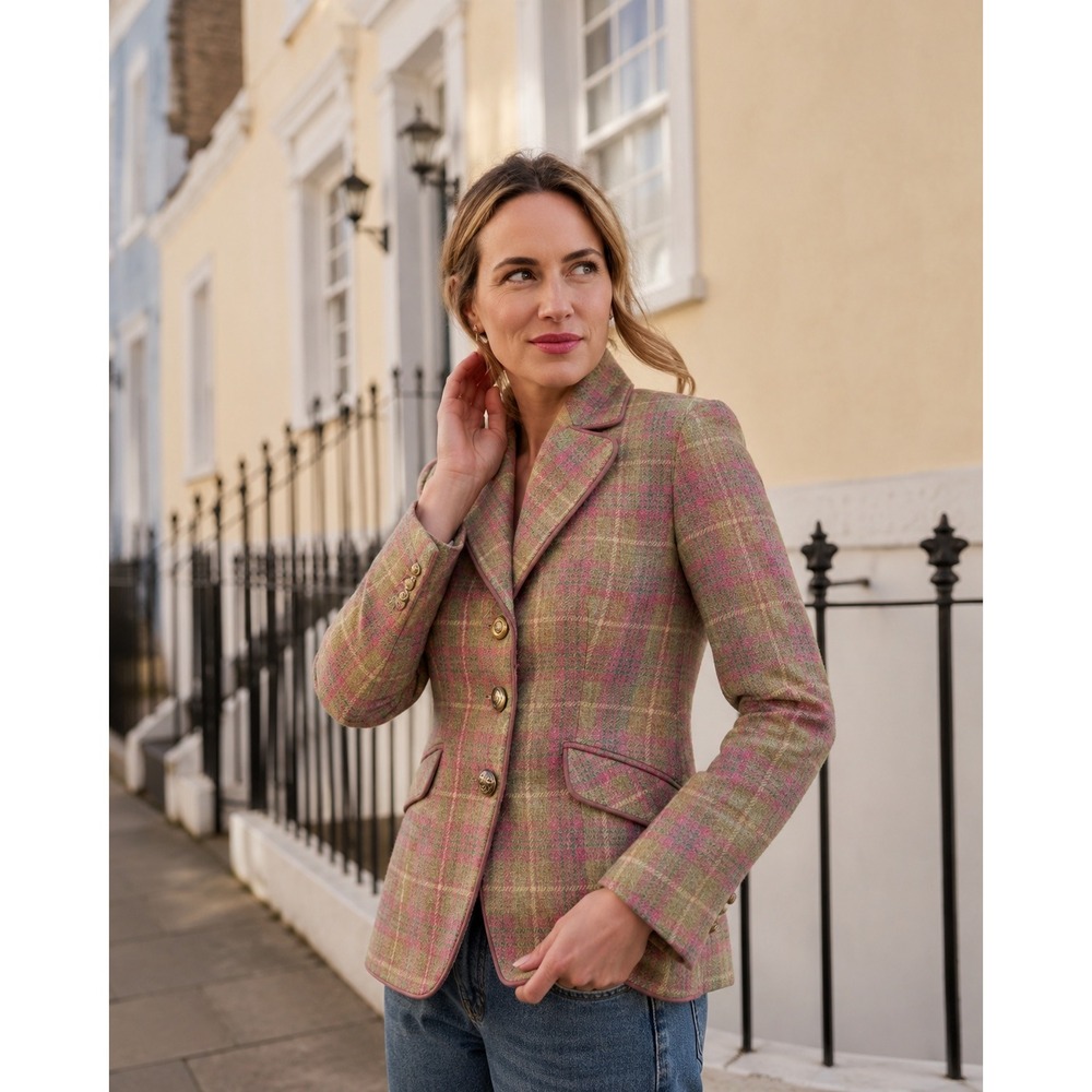 Stumper & Fielding Pink Green Plaid Wool Tweed Blazer Jacket NWT ES44 FR42